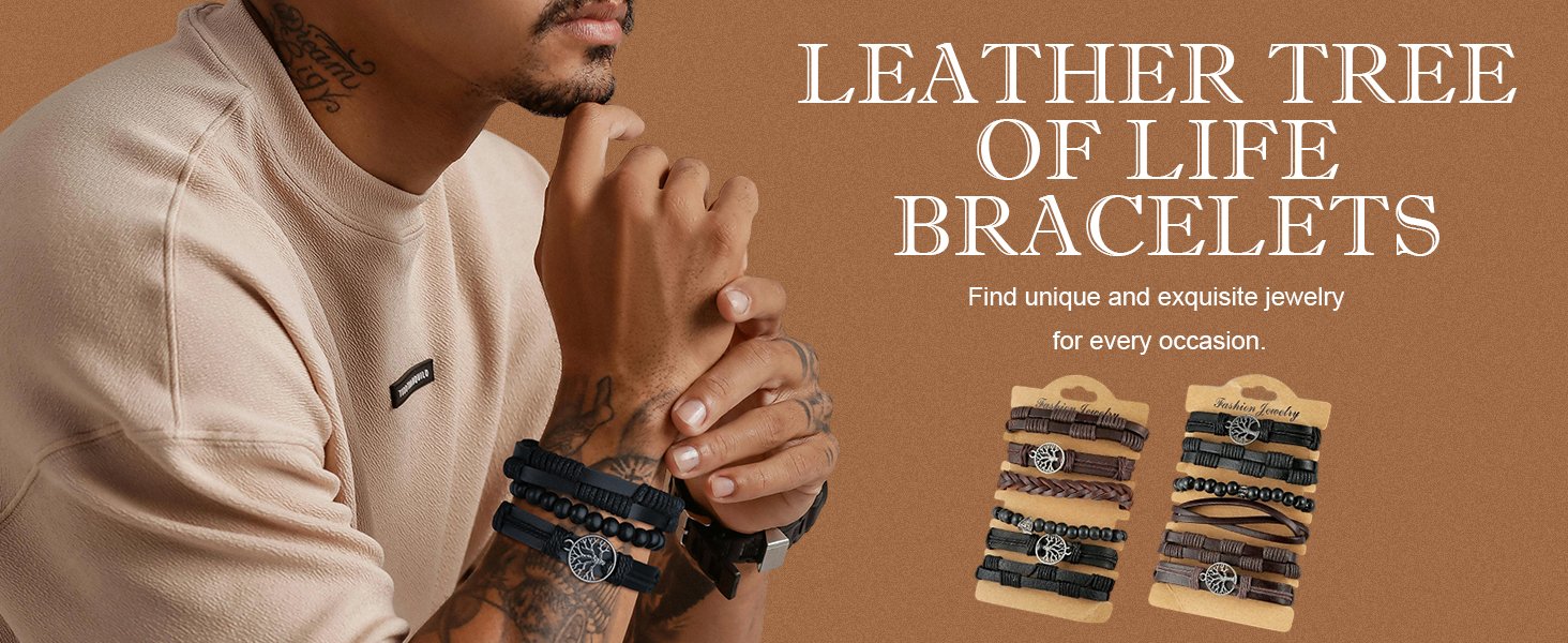 Genuine Leather Tree of life Bracelets 