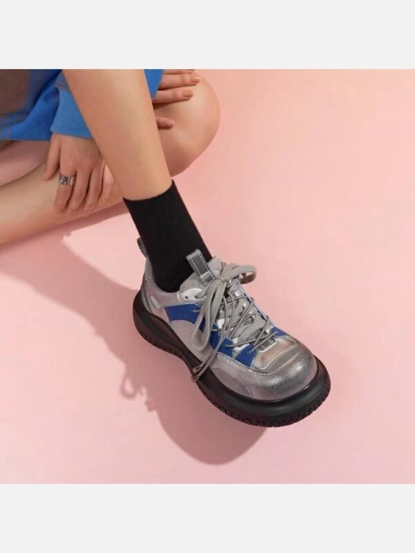 Versatile Contrast Color Lace Up Chunky Sneakers