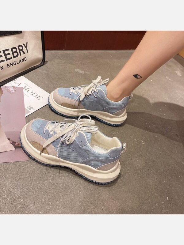Versatile Contrast Color Lace Up Chunky Sneakers