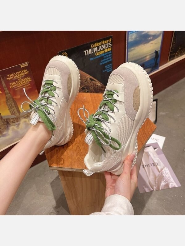 Versatile Contrast Color Lace Up Chunky Sneakers