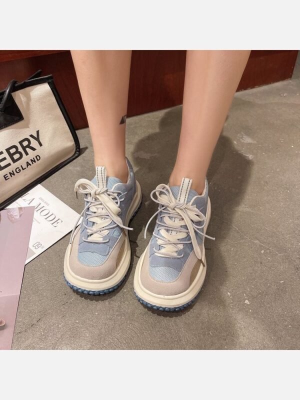 Versatile Contrast Color Lace Up Chunky Sneakers
