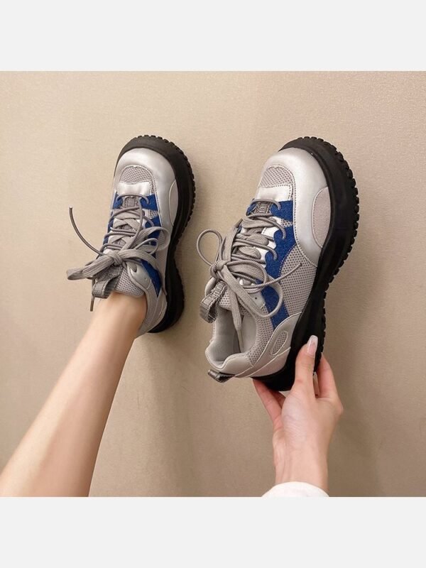 Versatile Contrast Color Lace Up Chunky Sneakers