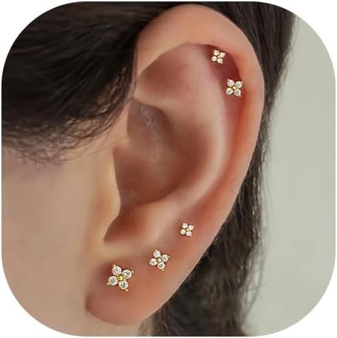 414_x-hh8tL._AC_SL1500 5 Pairs 14K Gold Plated Stud Earrings for Women, Hypoallergenic Earring Sets for Multiple Piercing, Premium Cubic Zirconia Studs Earrings for Women
