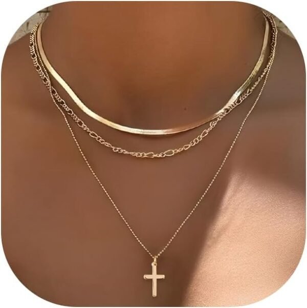 Layered Gold Necklaces for Women Trendy, 3 Pcs 14K Gold Plated Choker Paperclip Box Chain Necklace, Stackable Women's Gold Pendant Necklaces Jewelry Set