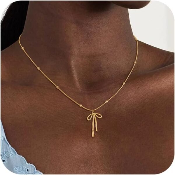 14K Gold Plated Necklace for Women - Bow Necklace - Dainty Necklace Cute Small Tiny Bow Pendant Choker Chain Necklace Trendy Necklaces for Women Jewelry Gift