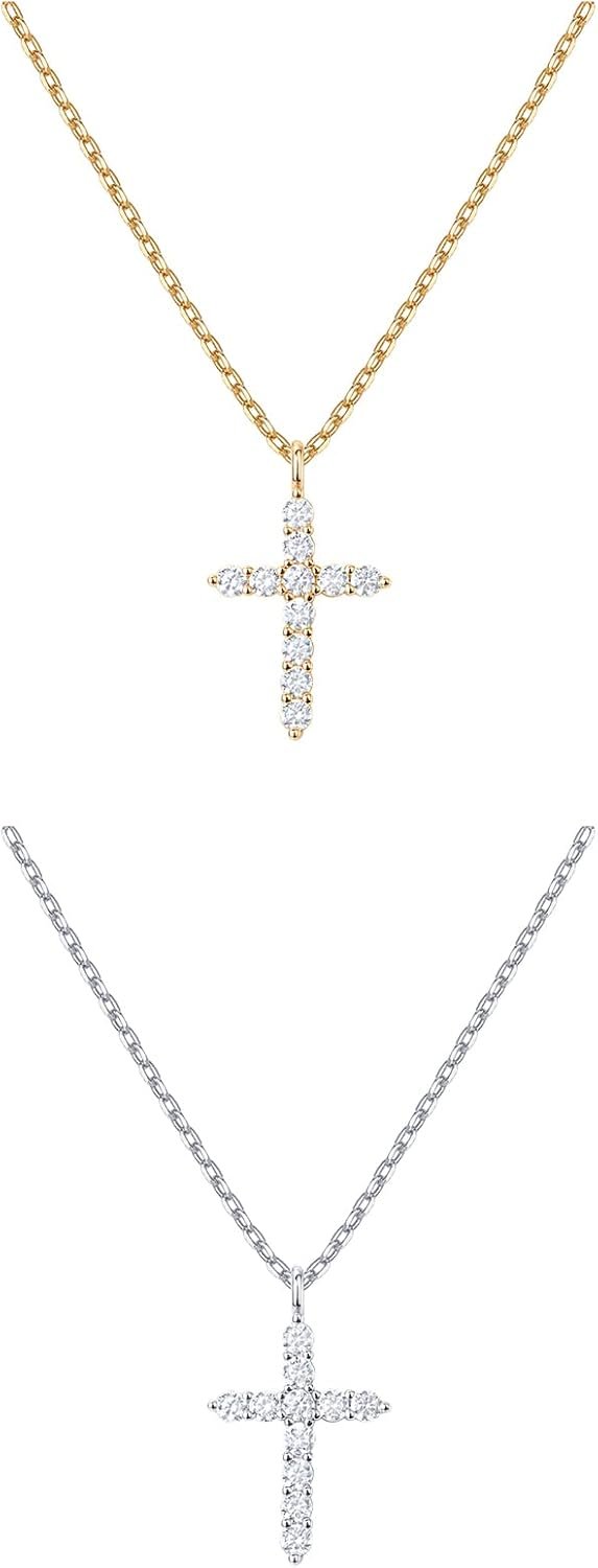 14K Gold Plated Cubic Zirconia Cross Necklace for Women | Cross Faith Pendant Necklaces
