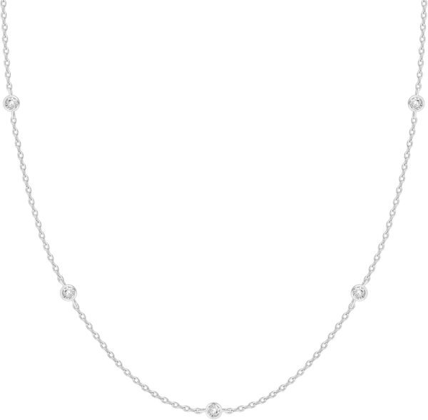 14K Gold Plated Station Necklace - Simulated Diamond Layering Necklaces - Womens CZ Chain