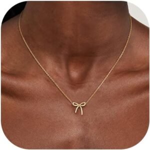 14K Gold Plated Necklace for Women - Bow Necklace - Dainty Necklace Cute Small Tiny Bow Pendant Choker Chain Necklace Trendy Necklaces for Women Jewelry Gift