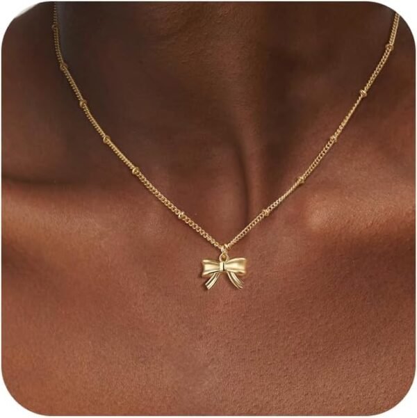 14K Gold Plated Necklace for Women - Bow Necklace - Dainty Necklace Cute Small Tiny Bow Pendant Choker Chain Necklace Trendy Necklaces for Women Jewelry Gift