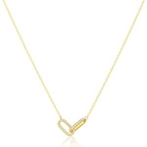 51b_sKzVw0L._AC_SL1500 Gold Pendant Necklace for Women, Dainty Diamond Necklaces for Women Simple 14K Gold Plated Paperclip Choker Necklaces Cute Minimalist Open Oval Necklaces Gold Jewelry for Women Gifts