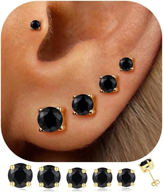 51niWLSt8ZL._AC_SL1500 5 Pairs 14K Gold Plated Stud Earrings for Women, Hypoallergenic Earring Sets for Multiple Piercing, Premium Cubic Zirconia Studs Earrings for Women