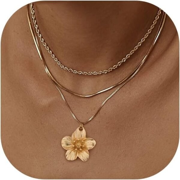 Layered Gold Necklaces for Women Trendy, 3 Pcs 14K Gold Plated Choker Paperclip Box Chain Necklace, Stackable Women's Gold Pendant Necklaces Jewelry Set