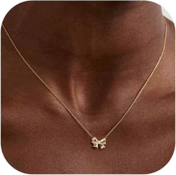 14K Gold Plated Necklace for Women - Bow Necklace - Dainty Necklace Cute Small Tiny Bow Pendant Choker Chain Necklace Trendy Necklaces for Women Jewelry Gift