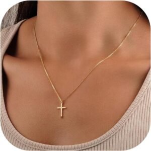 617bFSg20sL._AC_SL1500 Gold Cross Necklace for Women - Dainty 14K Gold Plated Cross Necklace Layered Beaded Infinity CZ Holy Mary Medal Pendant Necklaces for Women Trendy Faith Jewelry First Communion Gifts