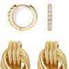3Pairs Gold Hoop Earrings Set for Women Trendy Chunky Huggie Dainty Earring Jewelry for Women Teens