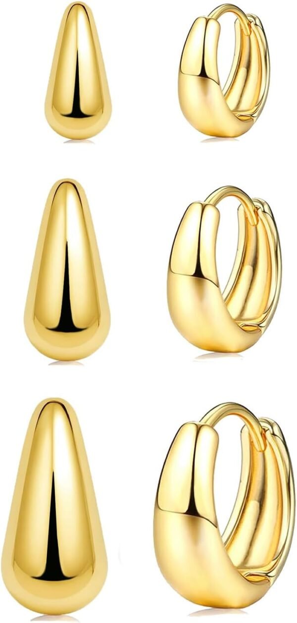 3Pairs Gold Hoop Earrings Set for Women Trendy Chunky Huggie Dainty Earring Jewelry for Women Teens
