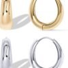 14K Gold Plated 925 Sterling Silver Post Small Chunky Hoops Earrings | Thick Lightweight Gold Hoop Earrings for Women