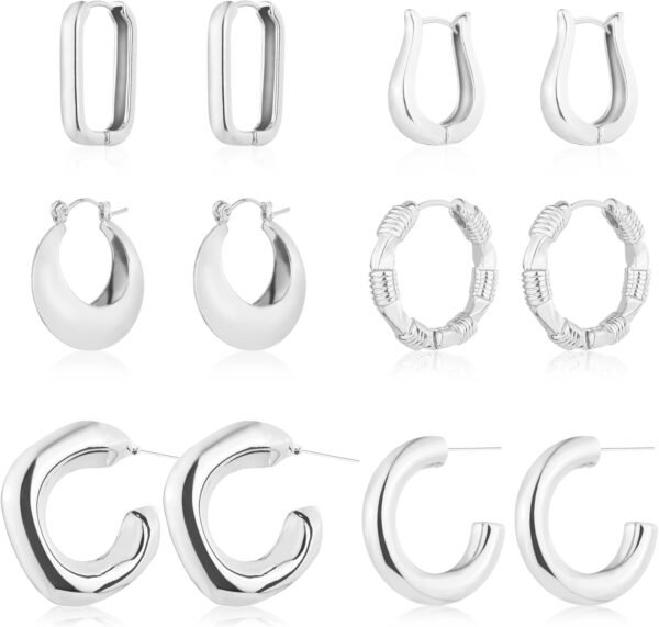 61L5tGPWjGL._AC_SL1500 6 Pairs 14K Gold Plated Hoop Earrings for Women Lightweight Chunky Hoop Earrings Multipack Hypoallergenic, Thick Open Twisted Huggie Hoops Earring Set Jewelry for Gifts.