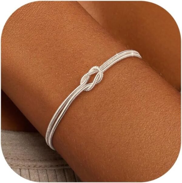 Silver Gold Bracelets for Women Trendy 14K Gold Plated Bracelet for Women Non Tarnish Dainty Stackable Layered Chain Heart Pearl Knot Beaded Bracelets Stack Set Charm Mothers Day Jewelry Gifts