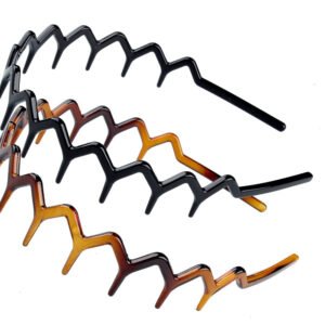 Zig Zag Headbands, Recycled Plastic Wavy Hair Band with Teeth, Headbands for Women and Men, Classic 90s Hair Accessories, (1 Black Color+1 Brown)