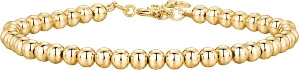 14K Gold Plated Beaded Bracelet for Women | Stackable Gold Bead Bracelet | Adjustable Dainty Gold Jewelry