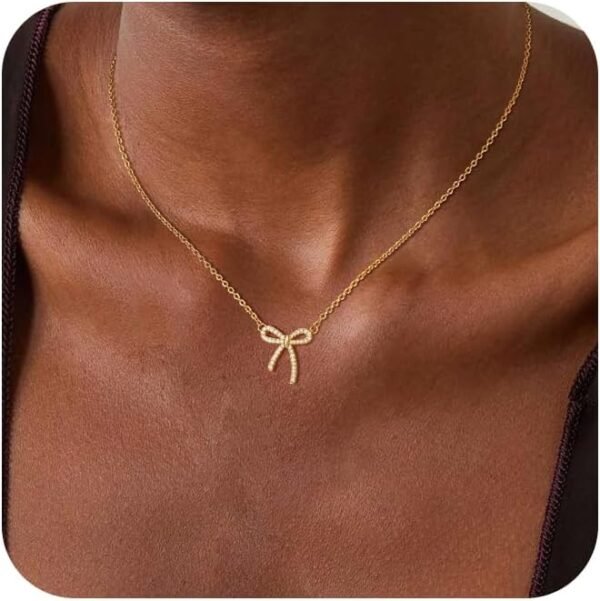 14K Gold Plated Necklace for Women - Bow Necklace - Dainty Necklace Cute Small Tiny Bow Pendant Choker Chain Necklace Trendy Necklaces for Women Jewelry Gift