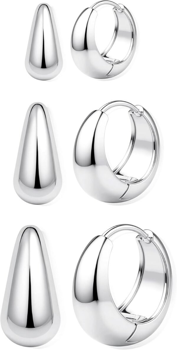 3Pairs 14K Gold Plated Hoop Earrings Set for Women Chunky Earring Silver Plated Hypoallergenic Small Huggie Hoops Lightweight Tiny Thick Trendy Hoop Earrings Stacks for Multiple Piercing