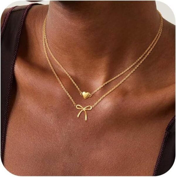 14K Gold Plated Necklace for Women - Bow Necklace - Dainty Necklace Cute Small Tiny Bow Pendant Choker Chain Necklace Trendy Necklaces for Women Jewelry Gift