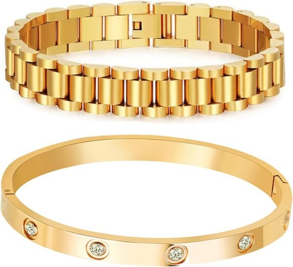 18 K Gold Plated Love Bangle Bracelet Set Flexible Wide Wristband Bangle Bangle Set for Love