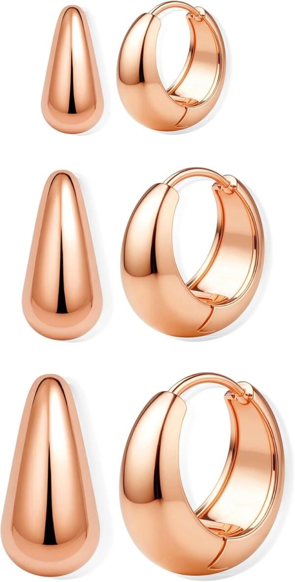 3Pairs 14K Gold Plated Hoop Earrings Set for Women Chunky Earring Silver Plated Hypoallergenic Small Huggie Hoops Lightweight Tiny Thick Trendy Hoop Earrings Stacks for Multiple Piercing