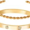 18 K Gold Plated Love Bangle Bracelet Set Flexible Wide Wristband Bangle Bangle Set for Love