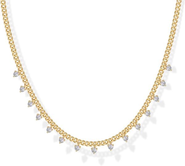 14K Gold Plated Station Necklace - Simulated Diamond Layering Necklaces - Womens CZ Chain