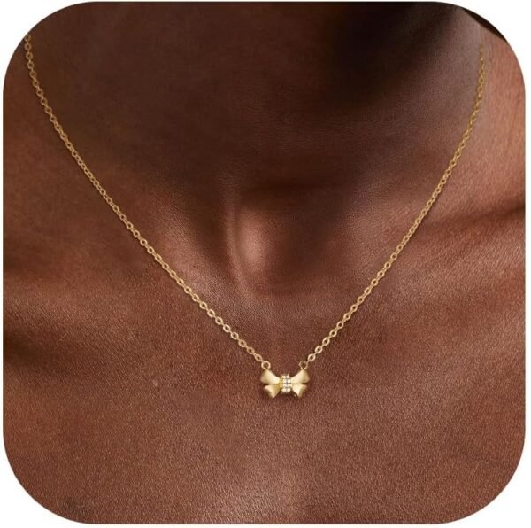14K Gold Plated Necklace for Women - Bow Necklace - Dainty Necklace Cute Small Tiny Bow Pendant Choker Chain Necklace Trendy Necklaces for Women Jewelry Gift