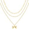 Layered Gold Necklaces for Women,Stackable Dainty 14K Gold Silver Plated Trendy Circle Paperclip Chain Pendant Choker Necklace,Simpl Diamond Cross Bow Jewelry Set Gifts for Women