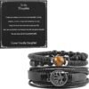 Genuine Leather Tree of life Bracelets Men Women, Tiger Eye Natural Stone Lava Rock Beads Ethnic Tribal Elastic Bracelets Wristbands