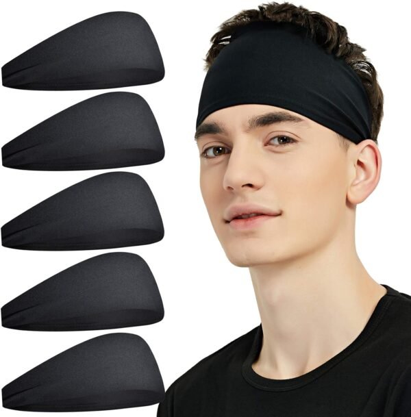 710YYfoURxL._AC_SL1500 Sports Headbands for Men (5 Pack),Moisture Wicking Workout Headband, Sweatband Headbands for Running,Cycling,Football,Yoga,Hairband for Women and Men