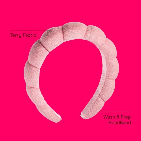715GmK2oXjL._SL1500 Spa Makeup and Face Washing Headband, Pink Bubble Design, 1 Count, Ultra-Absorbent Microfiber Headband for Washing Face, Soft Terry Cloth, No-Squeeze, No-Pull Band Gentle on Hair and Head