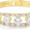 715NodRBtXL._AC_SL1500 14K Gold Plated Women’s Tennis Bracelet – Sleek CZ Line Bracelet, Fits 6.0"–7.2" Wrist – Sparkly Everyday Jewelry Gift, Contemporary Tennis Bracelets for Women