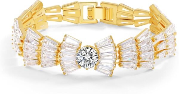 715WXIf_0sL._AC_SL1500 14K Gold Plated Women’s Tennis Bracelet – Sleek CZ Line Bracelet, Fits 6.0"–7.2" Wrist – Sparkly Everyday Jewelry Gift, Contemporary Tennis Bracelets for Women