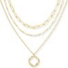 Layered Gold Necklaces for Women,Stackable Dainty 14K Gold Silver Plated Trendy Circle Paperclip Chain Pendant Choker Necklace,Simpl Diamond Cross Bow Jewelry Set Gifts for Women