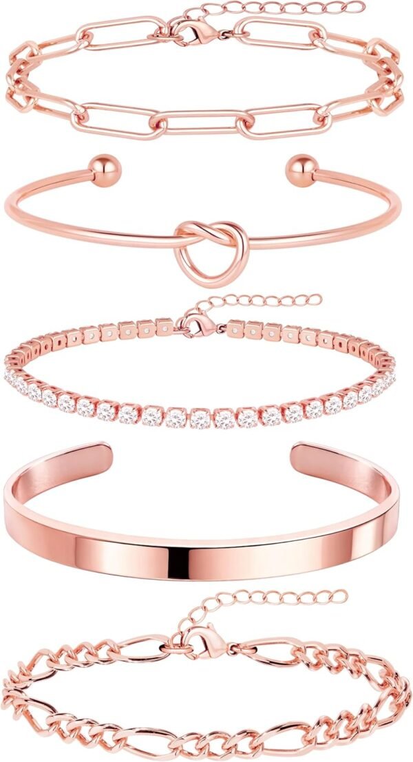 718haoJlxnL._AC_SL1500 Gold Bracelets for Women Non Tarnish, 14K Gold Plated Chunky Cuff Bracelet Gold Bangles Bracelet for Women Trendy Tie Knot Cuban Rope Paperclip Beaded Bracelet Stack Jewelry Gifts