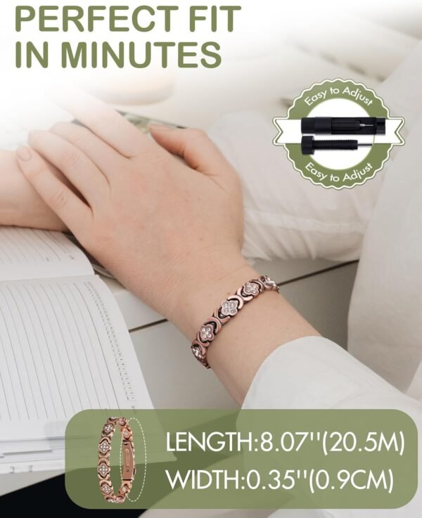 Pure Copper Bracelets for Women, Ultra Strength Magnetic Therapy Bracelet for Pain Relief with Neodymium Magnets & Sparkling Cubic Zirconia, Adjustable, Infinite Clover Jewelry