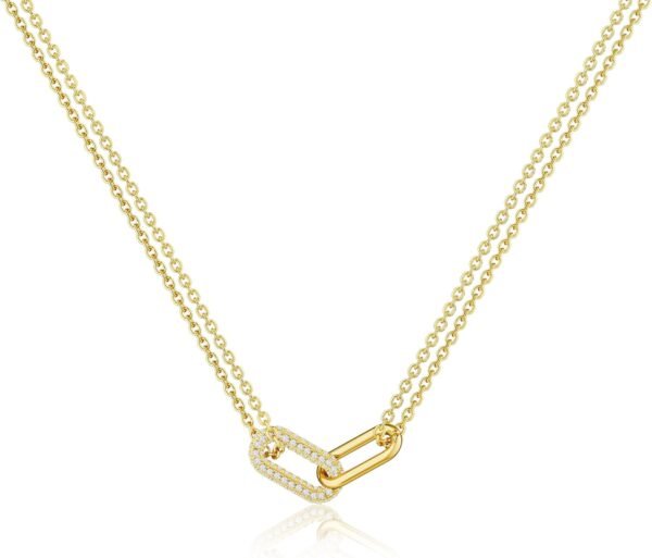 Gold Pendant Necklace for Women, Dainty Diamond Necklaces for Women Simple 14K Gold Plated Paperclip Choker Necklaces Cute Minimalist Open Oval Necklaces Gold Jewelry for Women Gifts