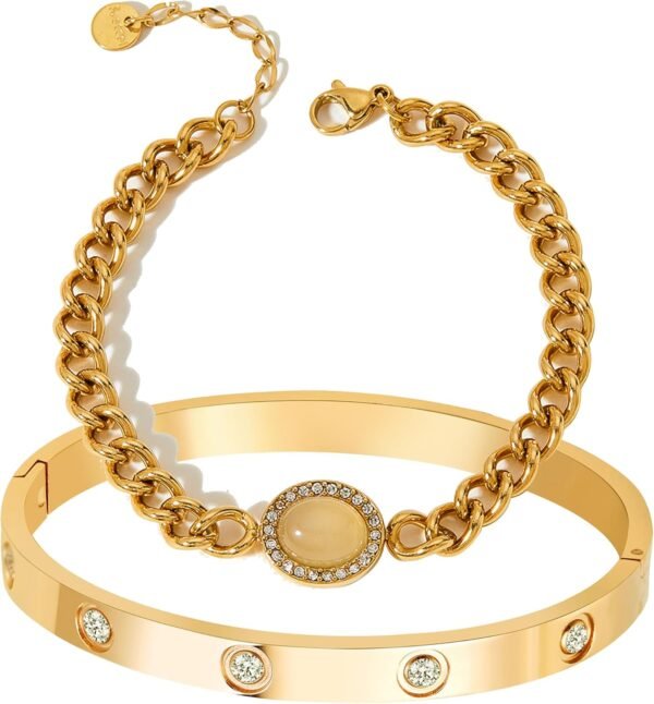 18 K Gold Plated Love Bangle Bracelet Set Flexible Wide Wristband Bangle Bangle Set for Love