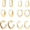 71JoI033drL._AC_SL1500 6 Pairs 14K Gold Plated Hoop Earrings for Women Lightweight Chunky Hoop Earrings Multipack Hypoallergenic, Thick Open Twisted Huggie Hoops Earring Set Jewelry for Gifts.