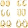 71LMNHPa2NL._AC_SL1500 6 Pairs 14K Gold Plated Hoop Earrings for Women Lightweight Chunky Hoop Earrings Multipack Hypoallergenic, Thick Open Twisted Huggie Hoops Earring Set Jewelry for Gifts.
