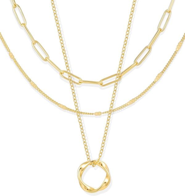 Layered Gold Necklaces for Women Trendy, 3 Pcs 14K Gold Plated Choker Paperclip Box Chain Necklace, Stackable Women's Gold Pendant Necklaces Jewelry Set