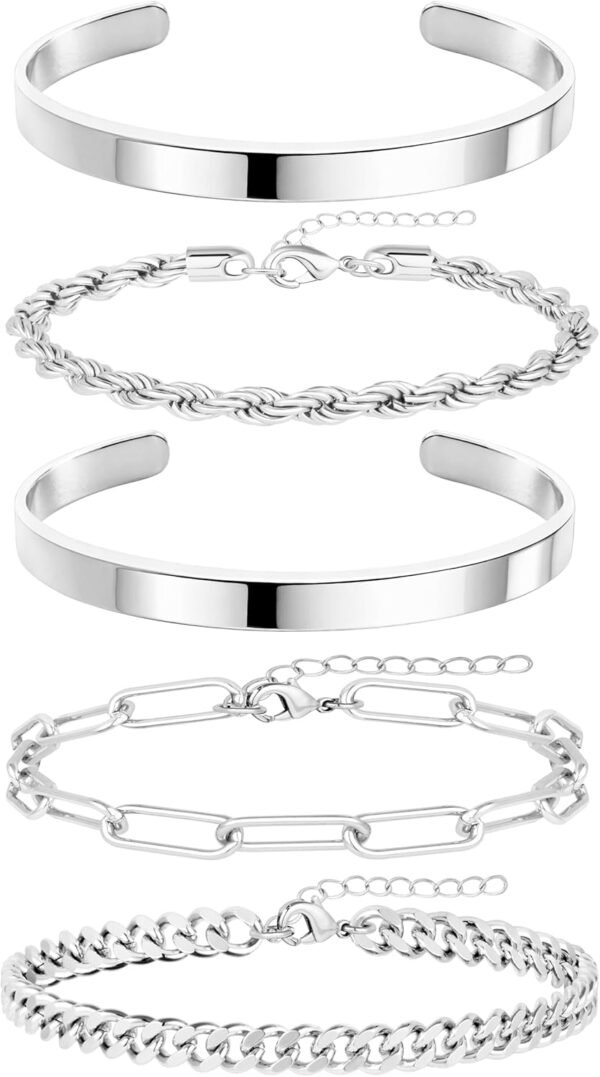 71OxMEsSLUL._AC_SL1500 Gold Bracelets for Women Non Tarnish, 14K Gold Plated Chunky Cuff Bracelet Gold Bangles Bracelet for Women Trendy Tie Knot Cuban Rope Paperclip Beaded Bracelet Stack Jewelry Gifts