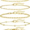 Gold Bracelets for Women, 14K Gold Plated Stackable Bracelet Stack Set Adjustable Charm Paperclip Chain Cuban Link Layered Waterproof Jewelry Sets Gifts for Womens 6.0/6.8/7.2"