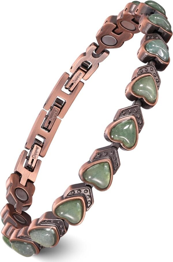 Pure Copper Bracelets for Women, Ultra Strength Magnetic Bracelet with 3800 Gauss Magnets & Natural Turquoise & Stones, Adjustable, Jewelry Gift